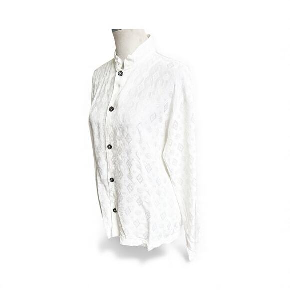 CP Shades Diamond Jacquard Print Rayon Button Down Size Large White Coastal - Picture 3 of 12